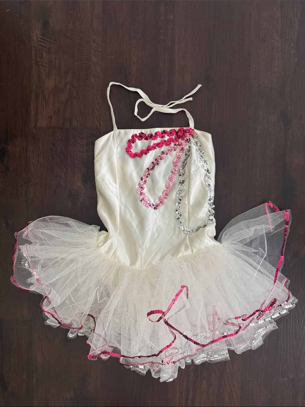 Kids Ballet Tutu Costume Dress Satin Like Pink Silver Sequins Dressup Dance Jazz